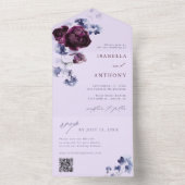 Plum Lila & Indigo Blue Elegante Blumenhochzeit All In One Einladung (Innen Boden)