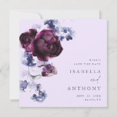Plum Lila & Indigo Blue Elegante Blumenhochzeit Save The Date (Vorderseite)