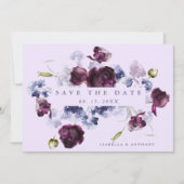 Plum Lila & Indigo Blue Floral Wedding Foto Save The Date (Vorderseite)