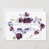 Plum Lila & Indigo Blue Floral Wedding Foto Save The Date (Vorderseite)