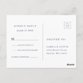 Plum Lila & Indigo Blue Floral Wedding RSVP Postkarte (Rückseite)