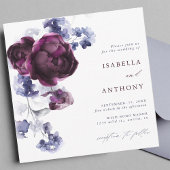 Plum Lila & Indigo Blue Floral Wedding Square Einladung