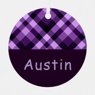 Plum Lila Karierte Monogramm Circle Metal Ornament Aus Metall