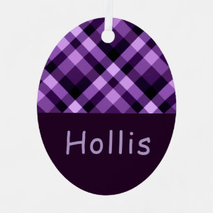 Plum Lila Karierte Monogramm Oval Metal Ornament Aus Metall