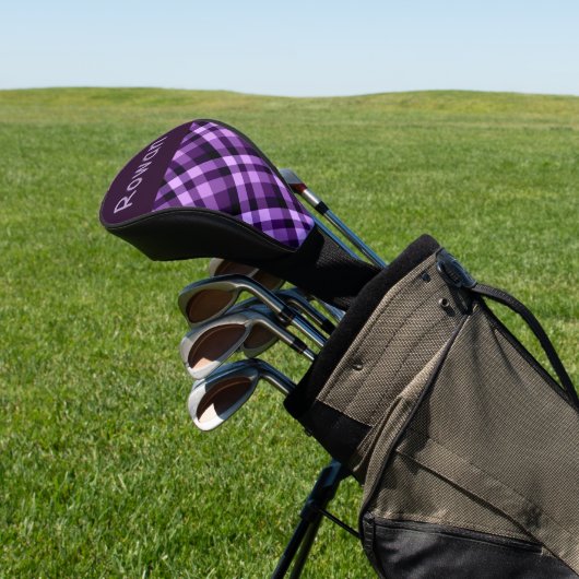 Plum Lila Karierter Monogram Golfabdeckkopf Golf Headcover (In SItu)