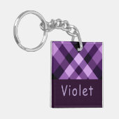 Plum Lila Karierter Monogram Square Schlüsselanhän Schlüsselanhänger (Vorderseite links)