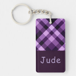 Plum Lila Karierter Monogramm-Rectangle-Schlüssela Schlüsselanhänger