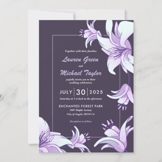Plum Lila Lily Blume Blumenzwiebeln Hochzeit Einladung (Vorderseite)