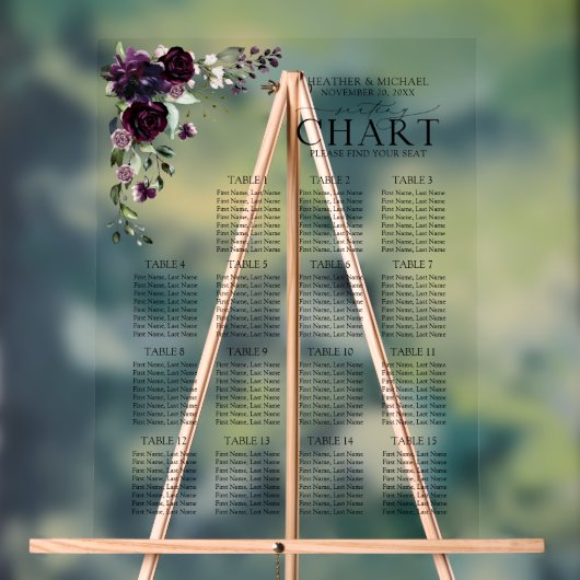 Plum Lila Mauve Floral Empfang Sitzplatz Acrylschild (Neutral)