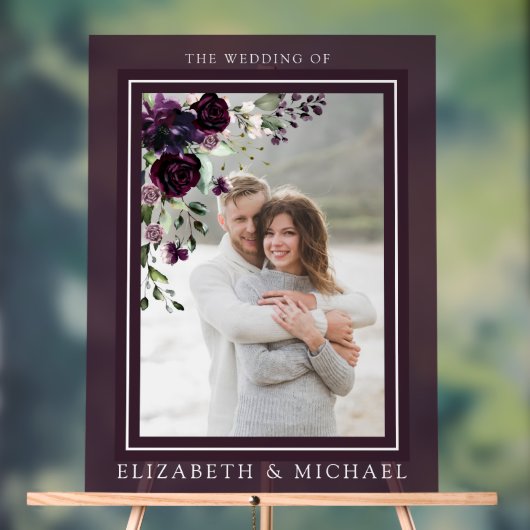 Plum Lila Mauve Floral Foto Hochzeit Acrylschild (Neutral)