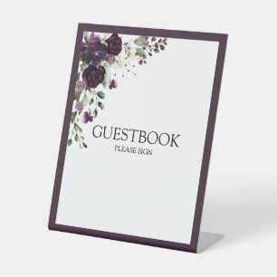 Plum Lila Mauve Floral Watercolor Guestbook Sockelschild
