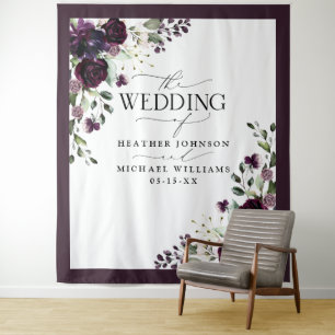 Plum Lila Mauve Floral Watercolor Hochzeitsfeier F Wandteppich