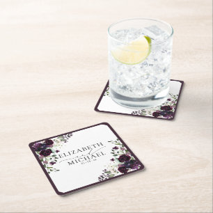 Plum Lila Mauve Floral Watercolor Script Wedding Rechteckiger Pappuntersetzer