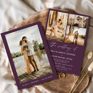 Plum Lila Minimalistische Elegante Foto Hochzeit Einladung
