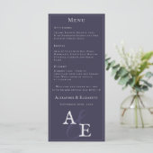 Plum Lila Minimalistische Monogramm-Hochzeit Menükarte (Stehend Vorderseite)