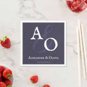 Plum Lila Minimalistische Monogramm-Hochzeit Serviette