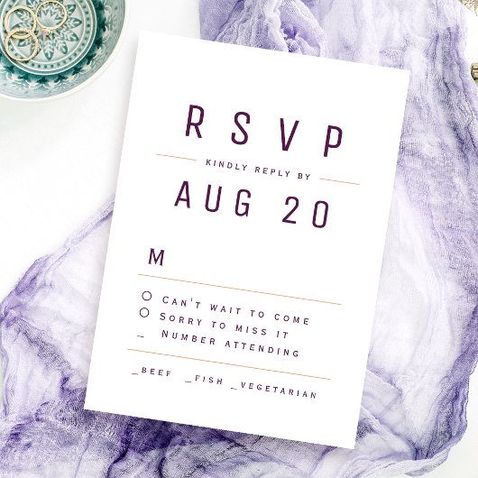 Plum Lila Modern Chic Simple Typografy UAWG RSVP Karte