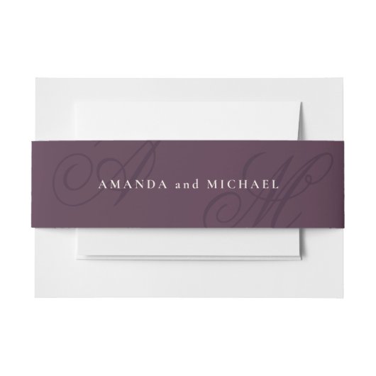 Plum Lila Moderne Kante Elegante Monogram Wedding Einladungsbanderole (Vorderseite Beispiel)