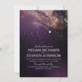 Plum Lila Night Gold Shooting Star Wedding Einladung (Vorderseite)