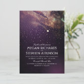 Plum Lila Night Gold Shooting Star Wedding Einladung (Stehend Vorderseite)