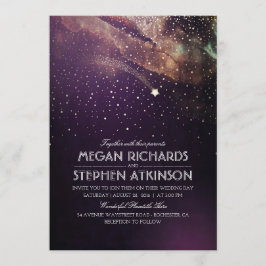 Plum Lila Night Gold Shooting Star Wedding Einladung