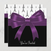 Plum Lila Paris Eiffel Tower Party Einladung (Vorne/Hinten)