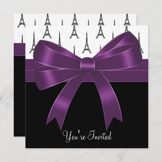 Plum Lila Paris Eiffel Tower Party Einladung (Vorne/Hinten)