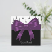 Plum Lila Paris Eiffel Tower Party Einladung (Stehend Vorderseite)