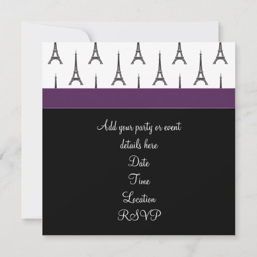 Plum Lila Paris Eiffel Tower Party Einladung (Rückseite)