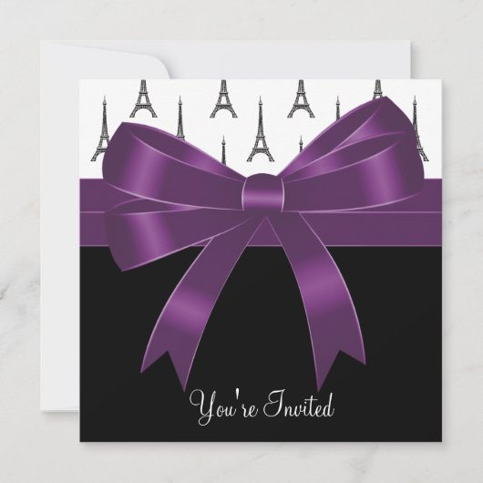 Plum Lila Paris Eiffel Tower Party Einladung (Vorderseite)