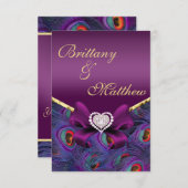 Plum Lila Peacock-Empfang Einladung (Vorne/Hinten)