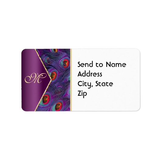 Plum Lila Peacock Monogram Address Label Adressaufkleber (Vorne)