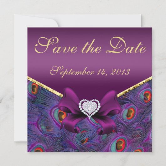 Plum Lila Peacock Save the Date (Vorderseite)