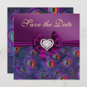 Plum Lila Peacock Save the Date (Vorne/Hinten)