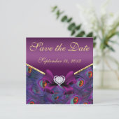 Plum Lila Peacock Save the Date (Stehend Vorderseite)