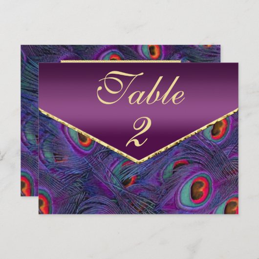 Plum Lila Peacock Tischnummer Card (Vorne/Hinten)