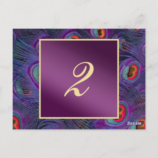 Plum Lila Peacock Tischnummer Card (Rückseite)
