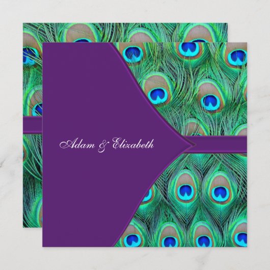 Plum Lila Peacock Wedding Einladung (Vorne/Hinten)
