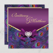 Plum Lila Peacock Wedding Einladung (Vorne/Hinten)