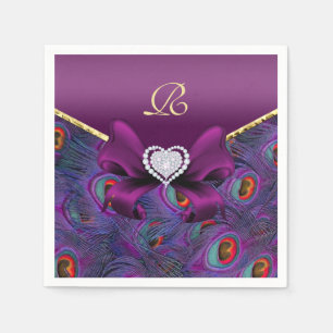 Plum Lila Peacock Wedding Paper Party Napkins Serviette