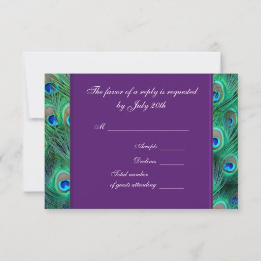 Plum Lila Peacock Wedding RSVP (Rückseite)