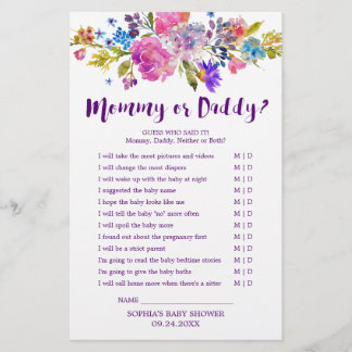 Plum Lila Pink & Blue Blume Mommy oder Daddy Game Flyer