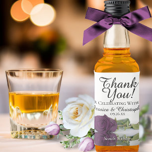 Plum Lila Reflektierende Rose Hochzeit Danke Mini Alkoholflaschenetikett