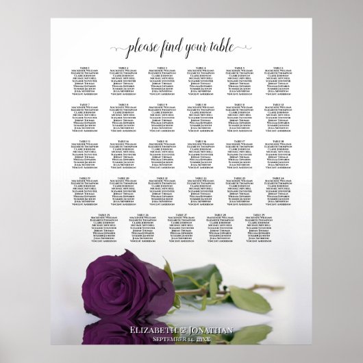 Plum Lila Rose 29 Tabelle Hochzeitskarte Poster (Vorne)