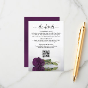Plum Lila Rose Elegante Wedding Details QR Code Begleitkarte