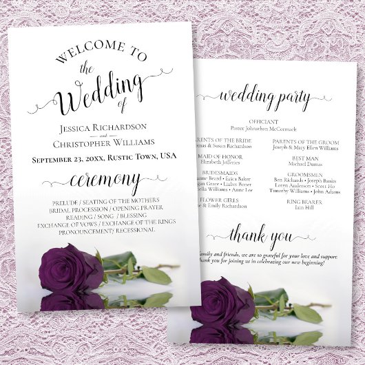 Plum Lila Rose Elegantes BUDGET Hochzeitsprogramm