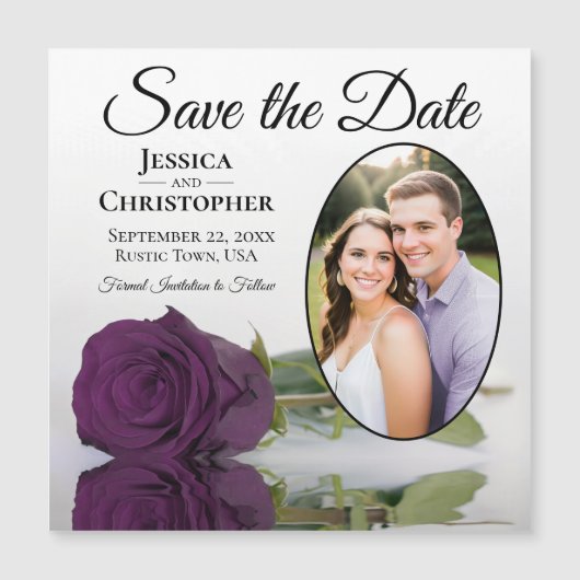Plum Lila Rose Save the Date Oval Foto Magnet (Vorderseite)