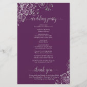 Plum Lila & Silver Curls Budget Hochzeitsprogramm (Rückseite)