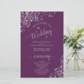 Plum Lila & Silver Curls Budget Hochzeitsprogramm (Stehend Vorderseite)