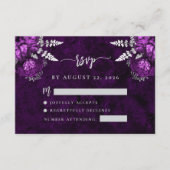 Plum Lila Silver Floral Script Wedding RSVP Begleitkarte (Vorderseite)